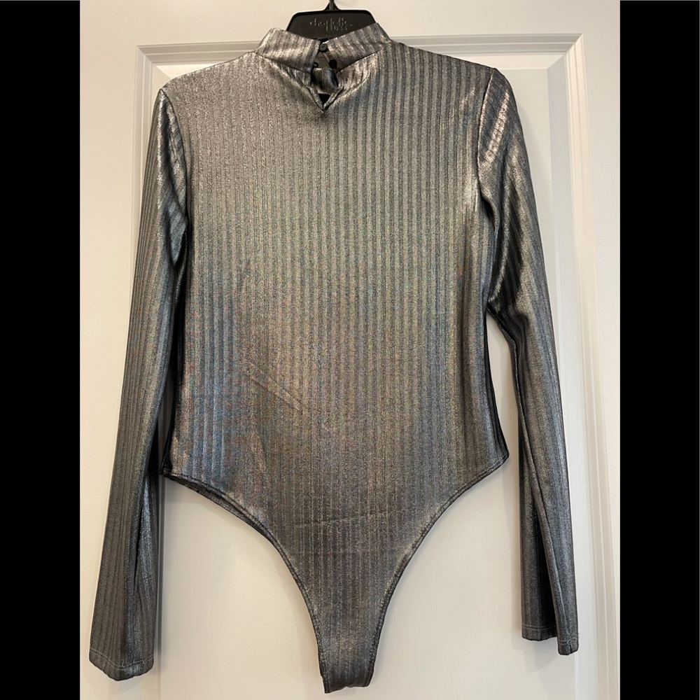 Silver, Shimmer, Long Sleeve Bodysuit
